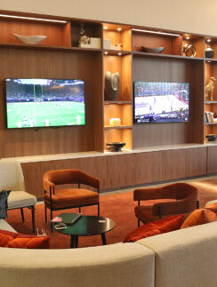 a room with a television and a couch