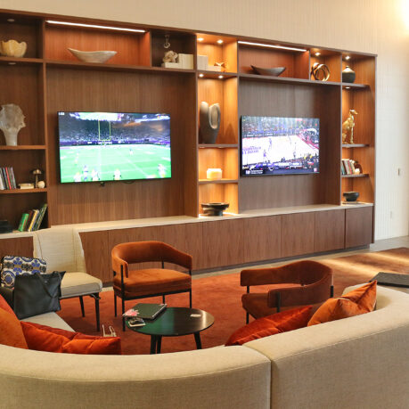 a room with a television and a couch