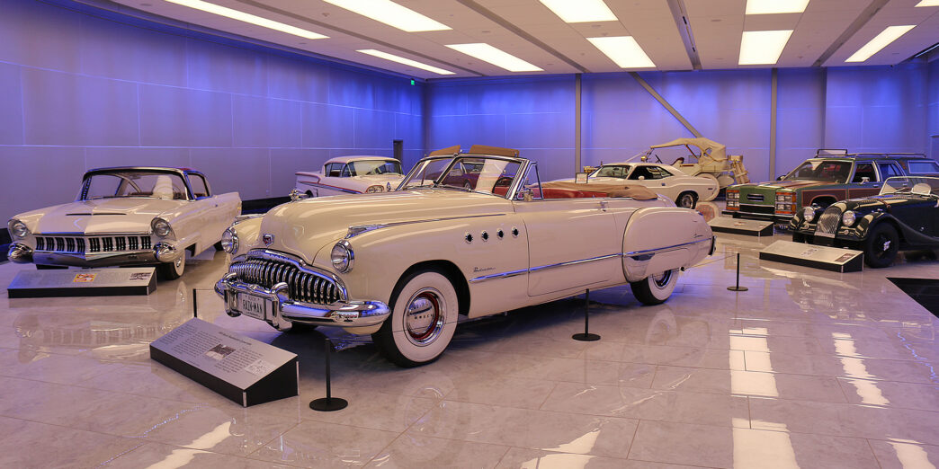 a group of cars in a room