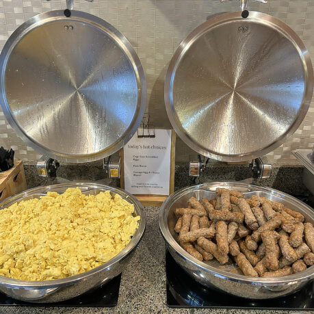 a group of bowls of food