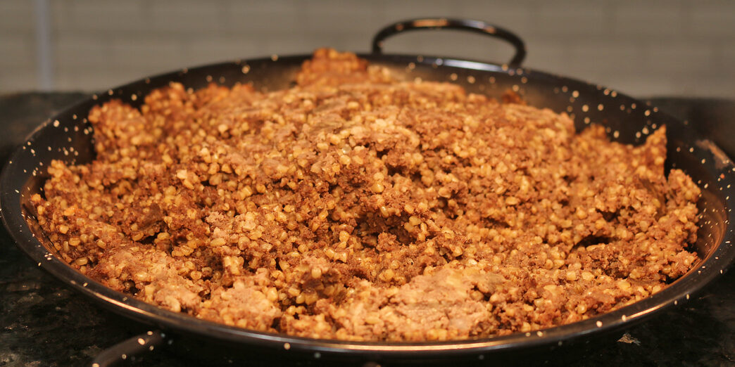 a pan full of food