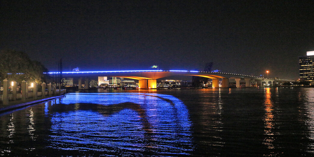 a bridge with lights on it