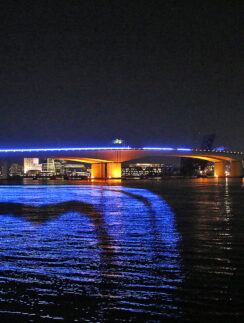 a bridge with lights on it