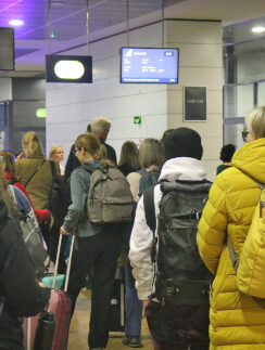 a group of people in a terminal