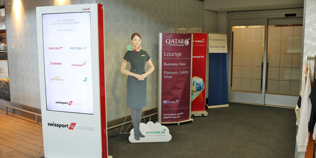 a group of signs in a room