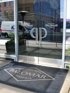 a doormat outside of a building