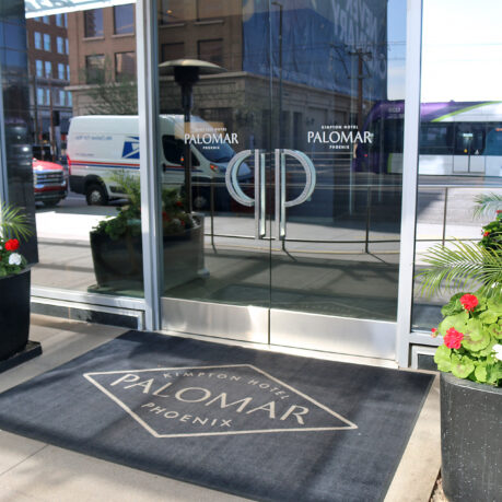 a doormat outside of a building