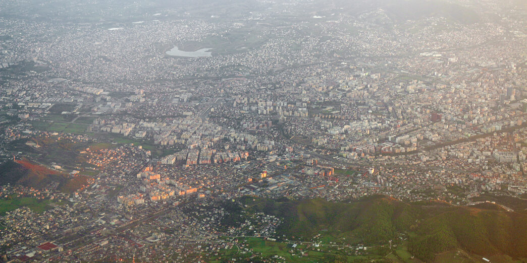 an aerial view of a city