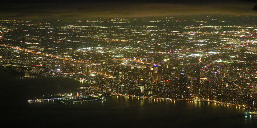 a city at night with lights