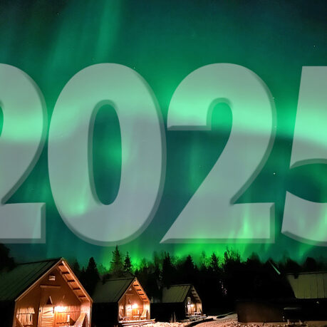 a green aurora borealis over a group of houses