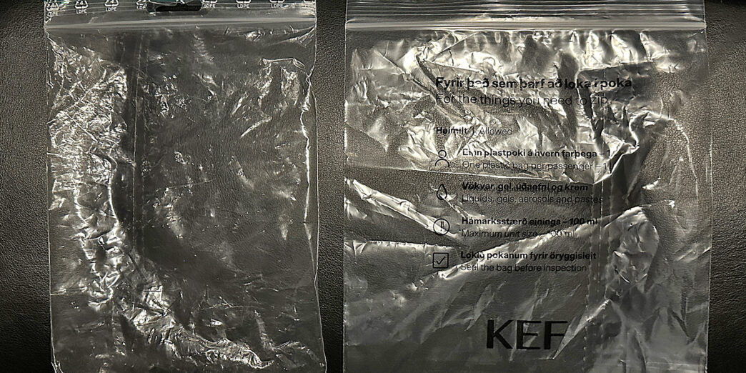 a plastic bag with black text