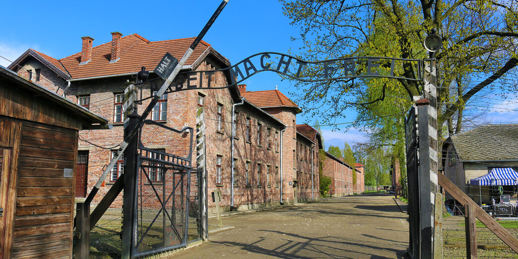 a gate to Auschwitz concentration camp