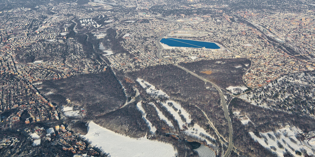 an aerial view of a city