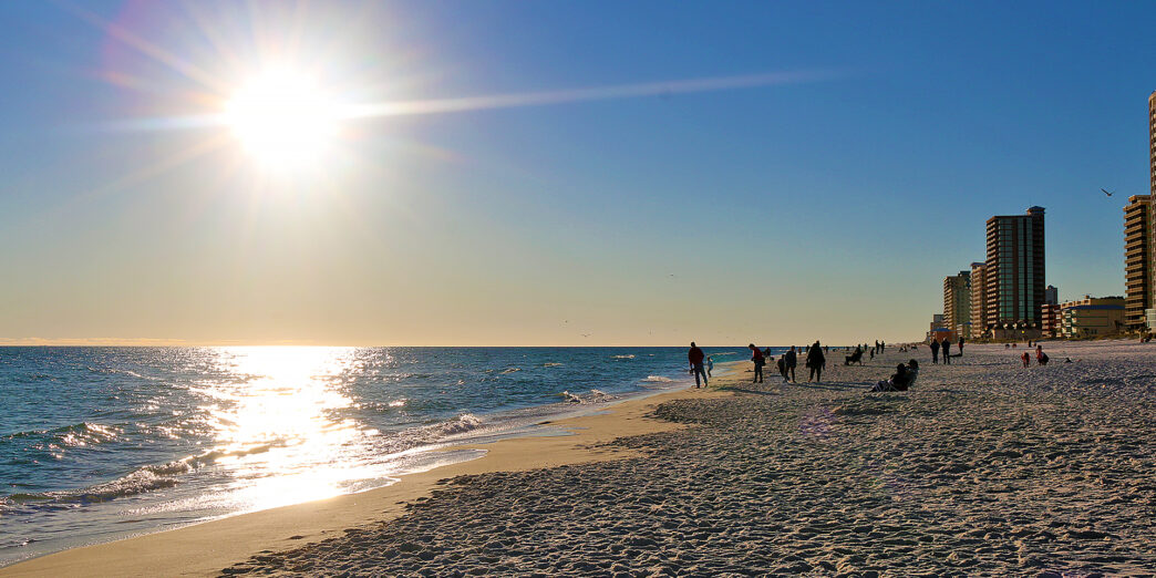 a group of people on a beach