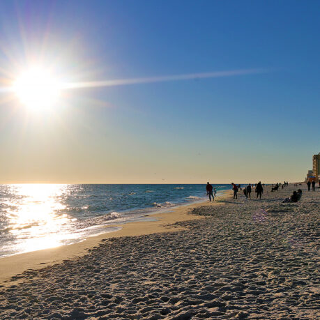 a group of people on a beach