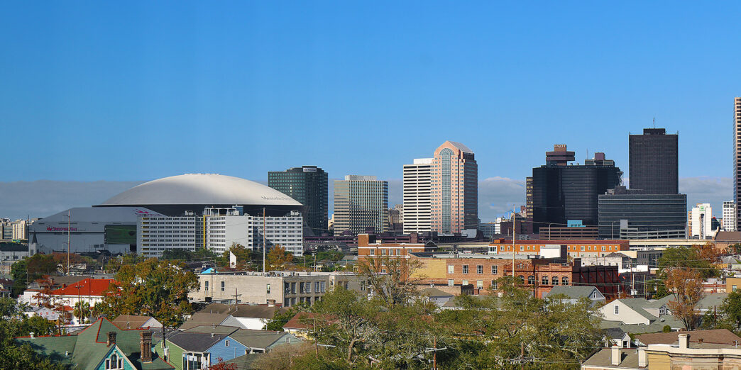 a city skyline with buildings and trees