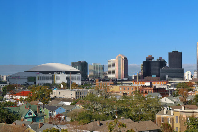 a city skyline with buildings and trees