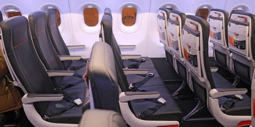 a row of seats in an airplane