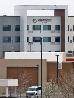 a building with a sign on the front