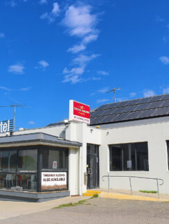 a building with a sign on the front