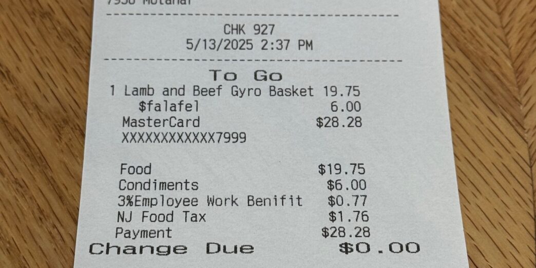 a receipt on a table