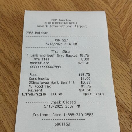 a receipt on a table