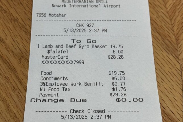a receipt on a table