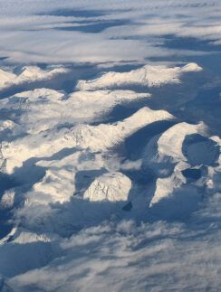 aerial view of snowy mountains
