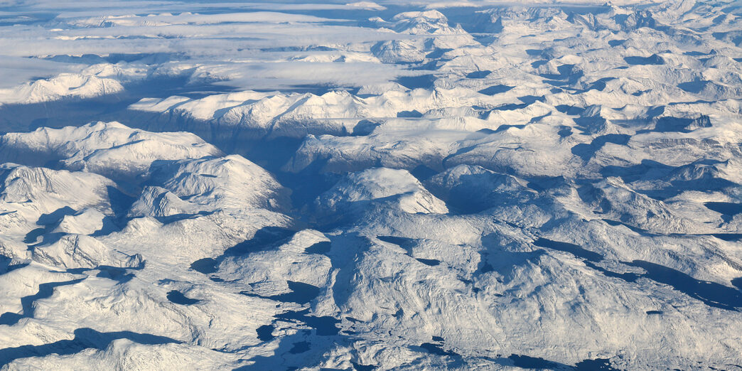 aerial view of snowy mountains