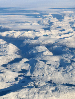 aerial view of snowy mountains
