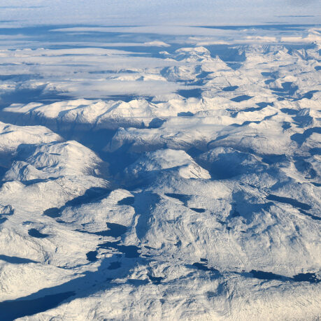 aerial view of snowy mountains
