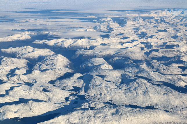 aerial view of snowy mountains