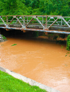 a bridge over a muddy river