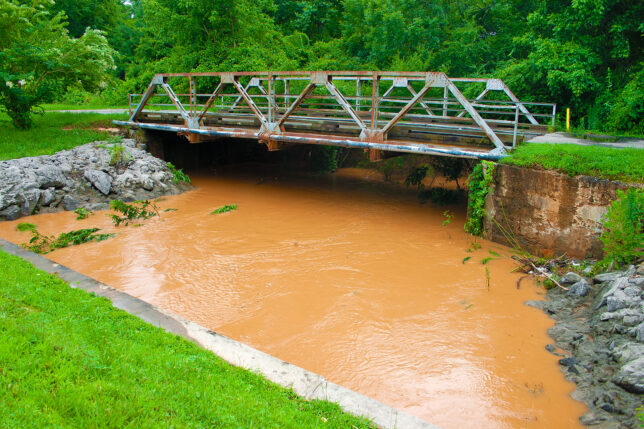 a bridge over a muddy river