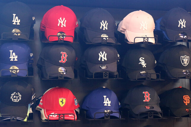 a group of hats on a shelf