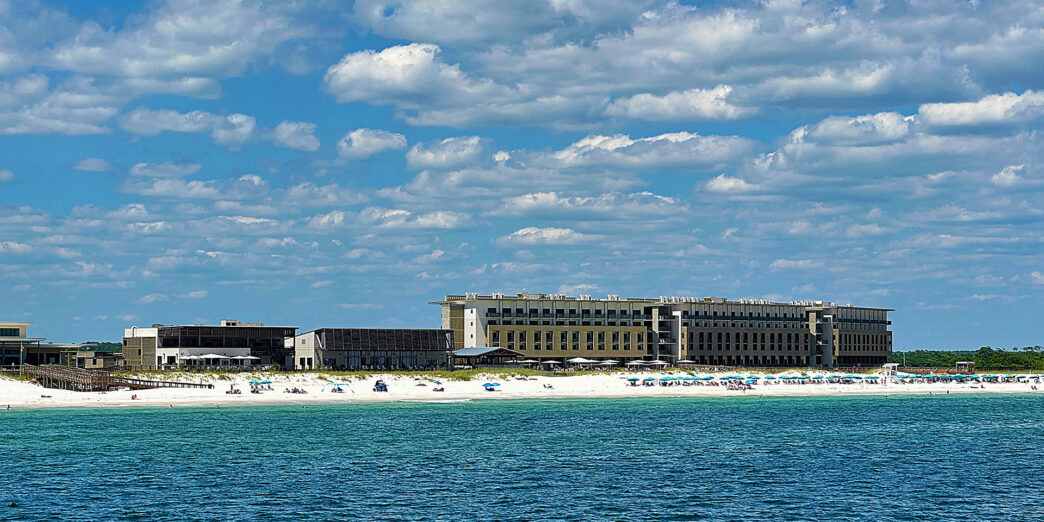 a building next to the water