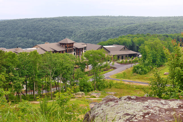 a building surrounded by trees