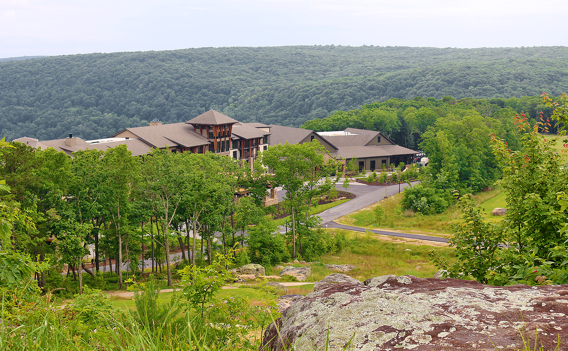 a building surrounded by trees