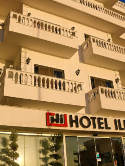 a building with a sign on the front