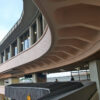 a building with a curved roof