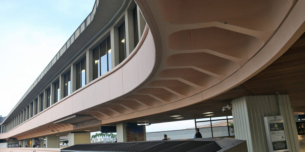 a building with a curved roof