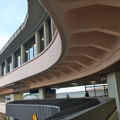 a building with a curved roof