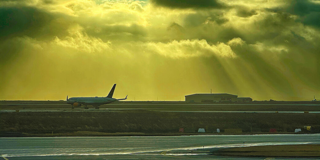 a plane on the runway