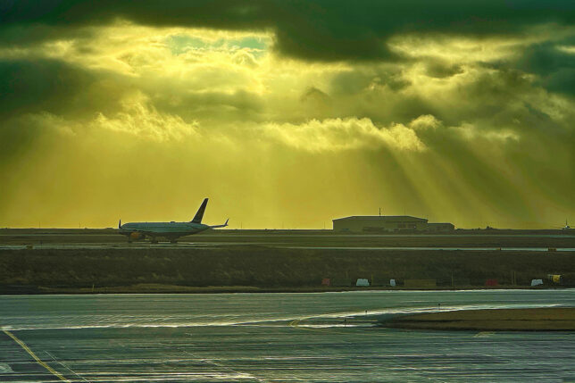 a plane on the runway