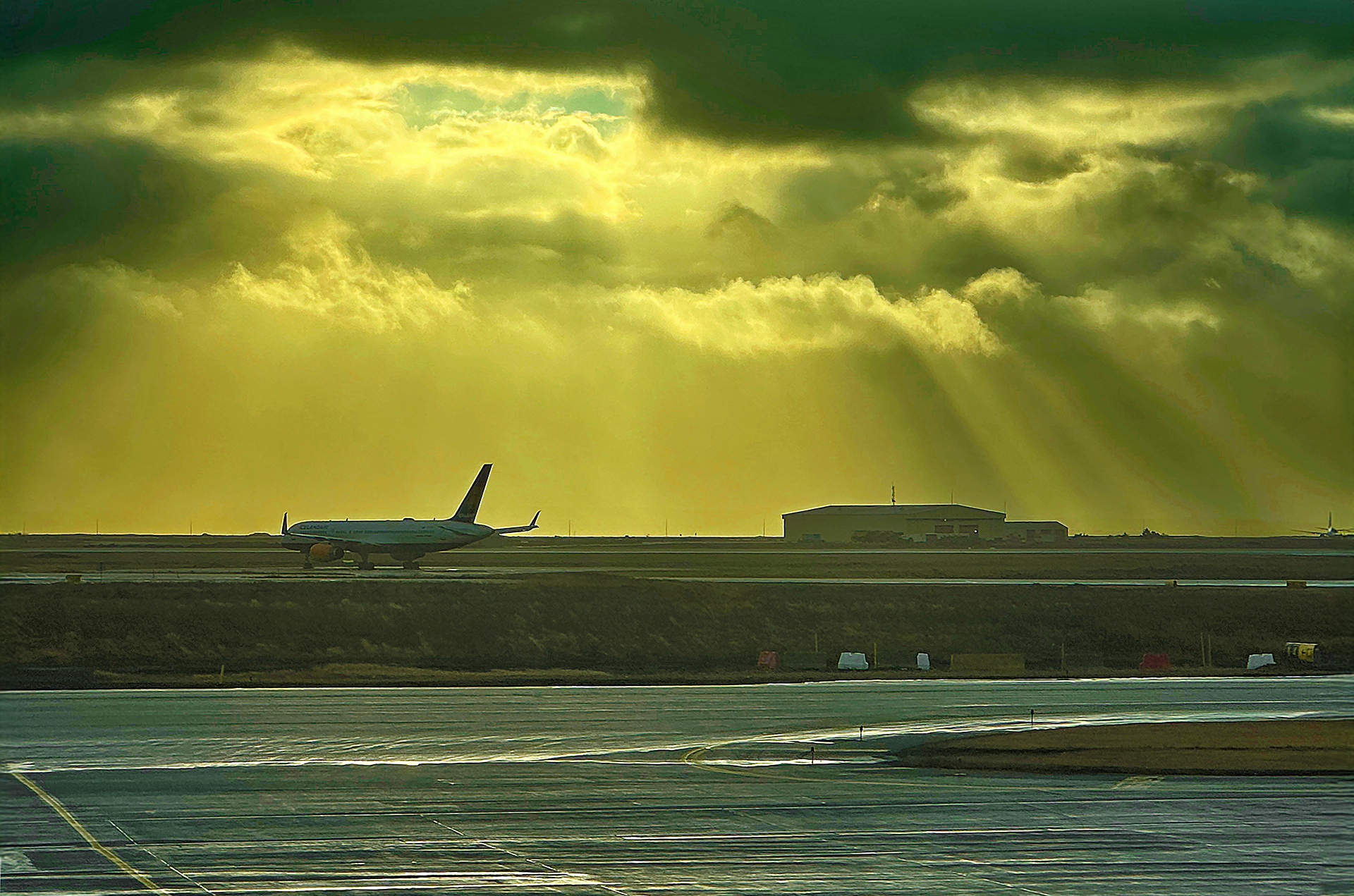 a plane on the runway