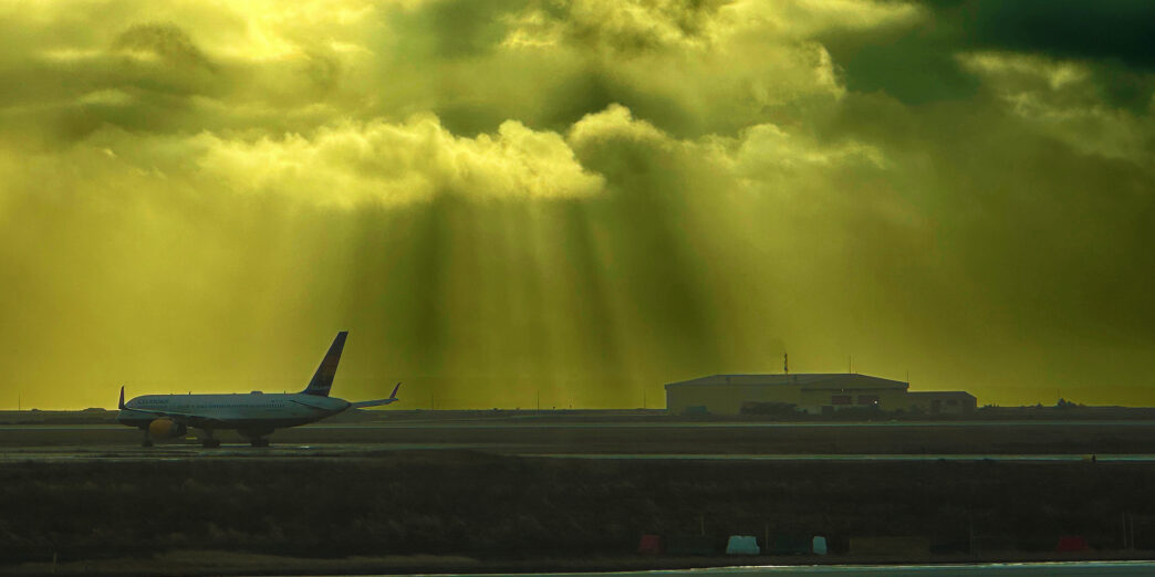 a plane on the runway