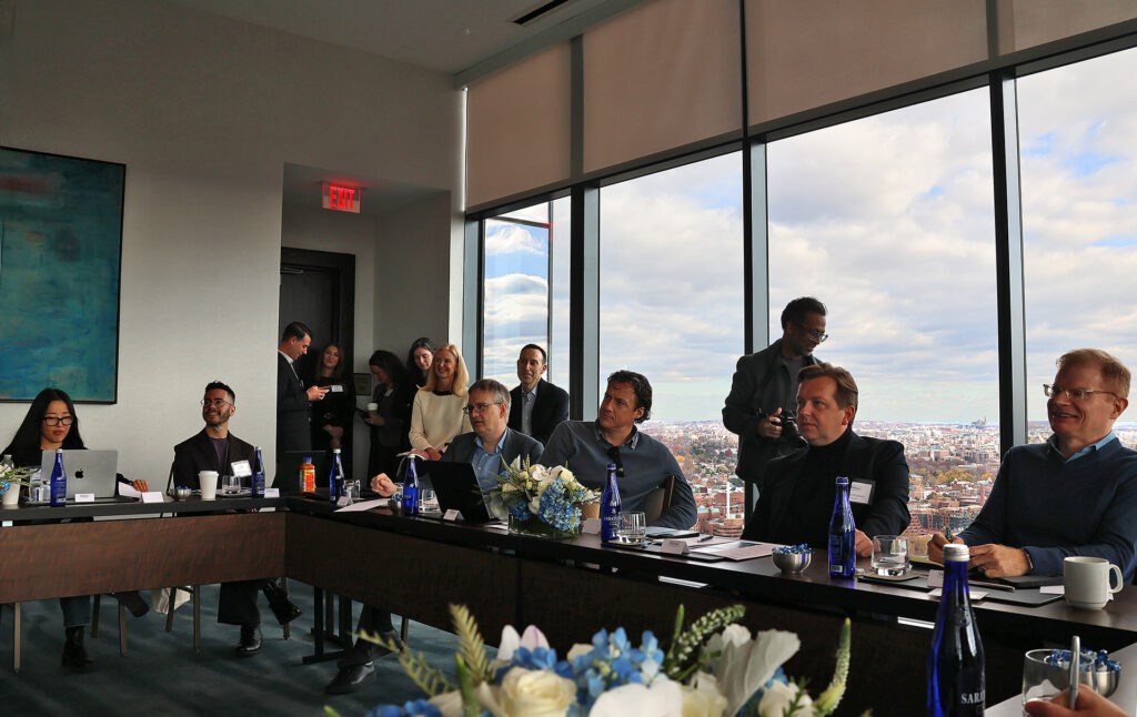 a group of people in a room