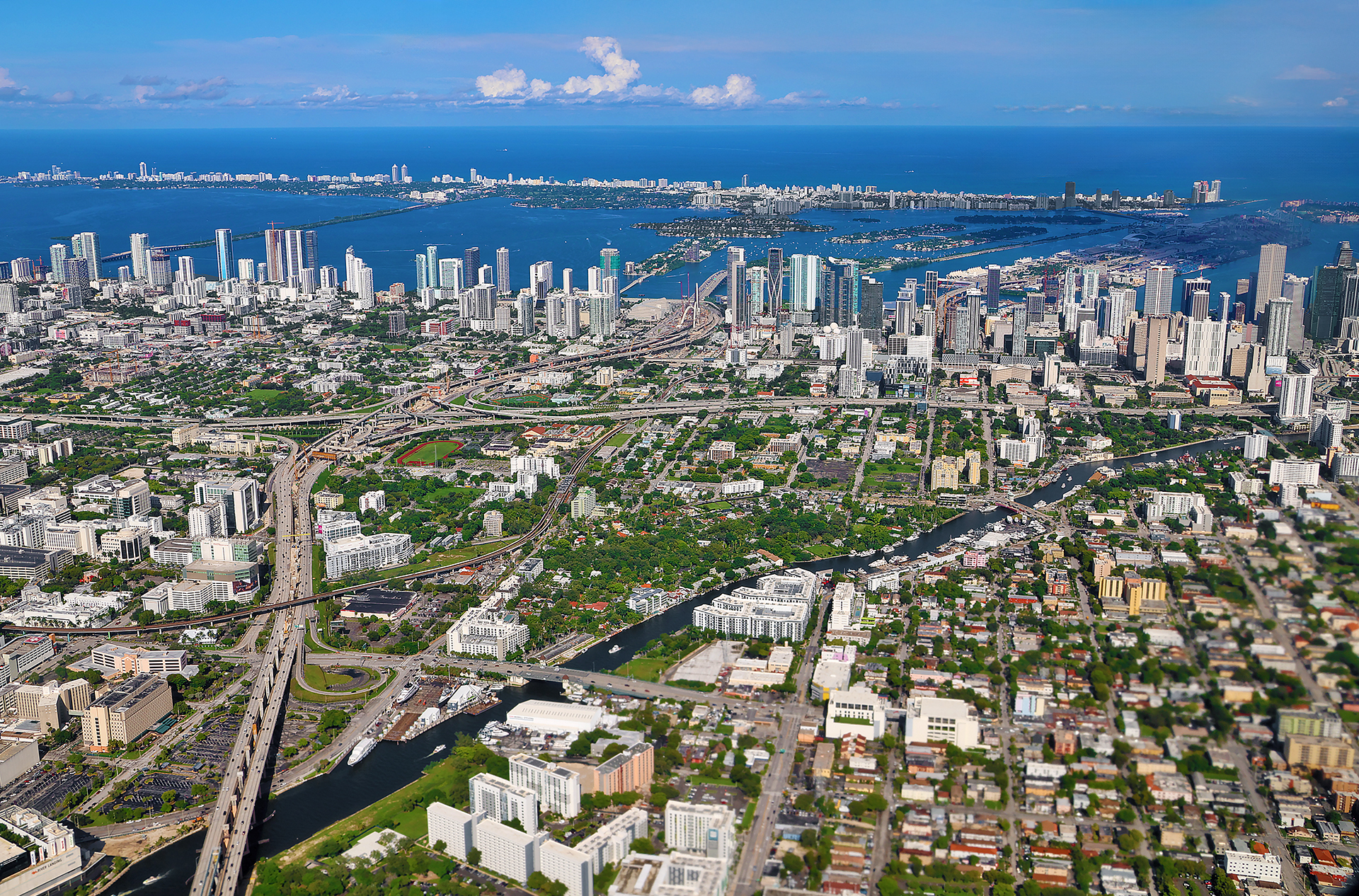 a city with many roads and buildings