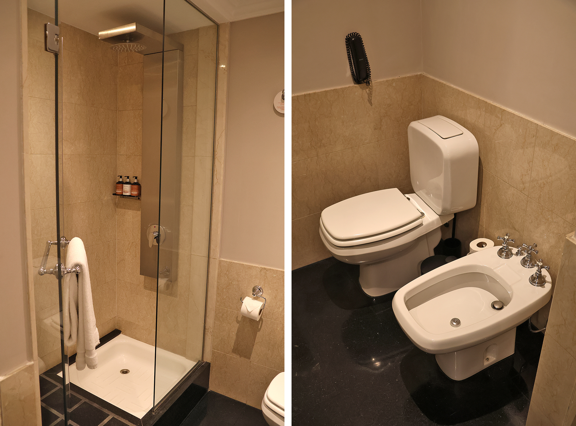 a bathroom with a shower and toilet