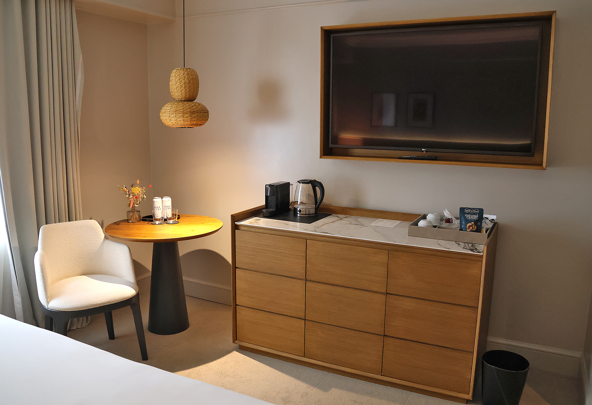 a room with a television and a table